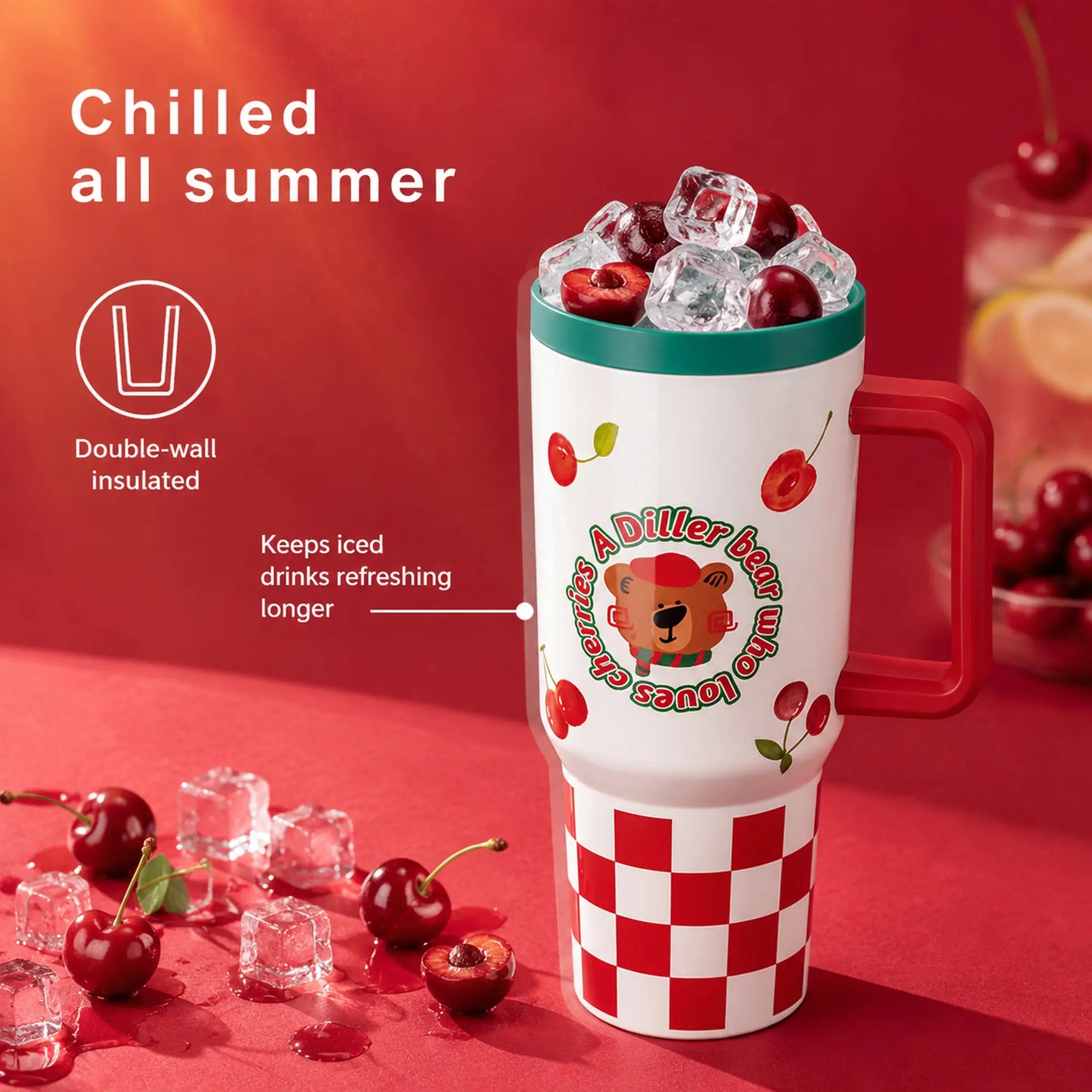 40oz Cherry Bear Insulated Stainless Steel Tumbler